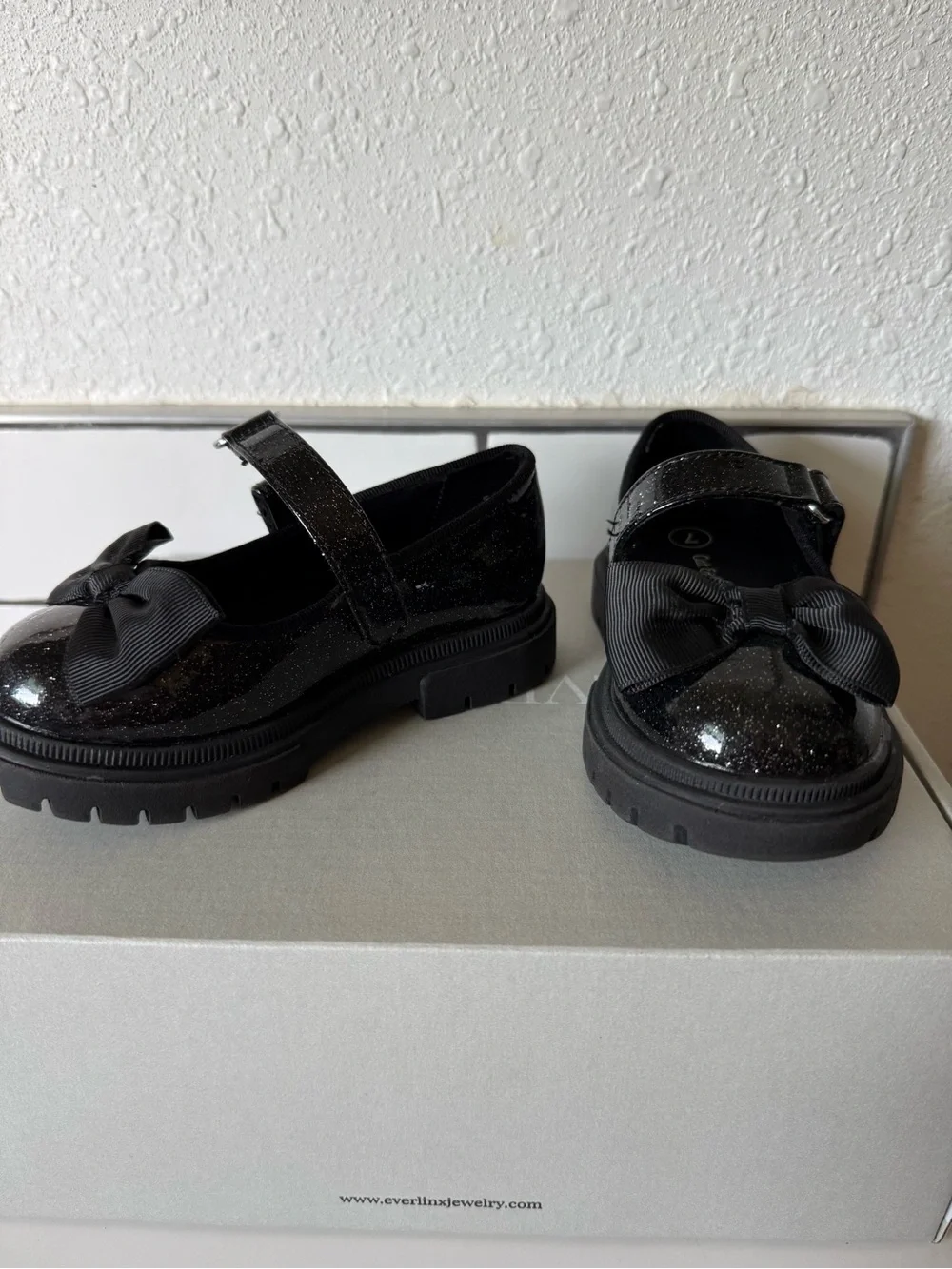 Cato Black Glitter Bow Mary Jane Shoes for Kids